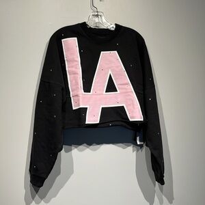 Spirit Jersey LA Rhinestone Long Sleeve Crop Top Size Medium